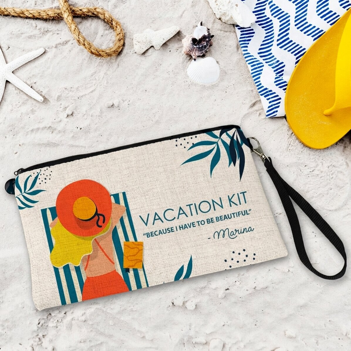 Individuell gestaltetes Make-up-Set mit Schriftzug – Urlaubs-Set