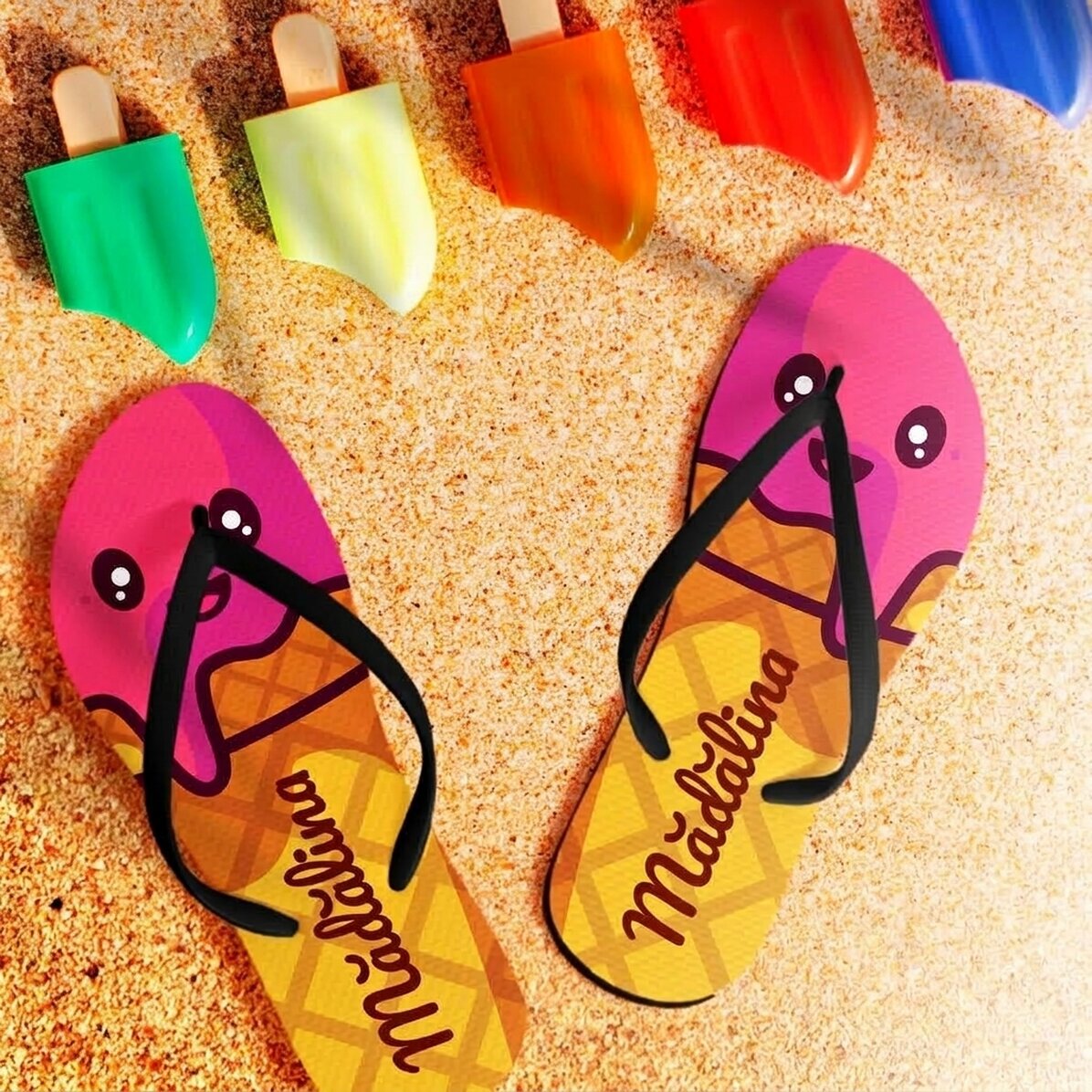 Personalisierte Flip-Flops mit Namen für Kinder – Eis / Ice-cream