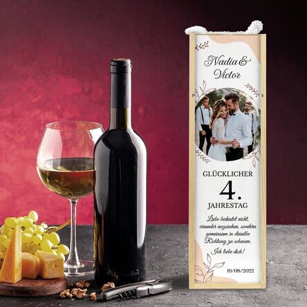 Personalisierte Weinkiste mit Foto und Text – Jahrestag der Beziehung