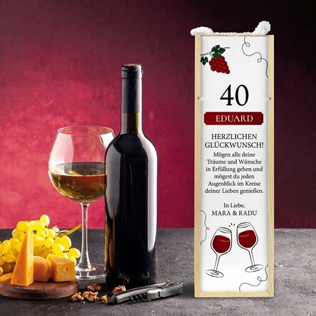 Personalisierte Weinkiste mit Text zum Geburtstag