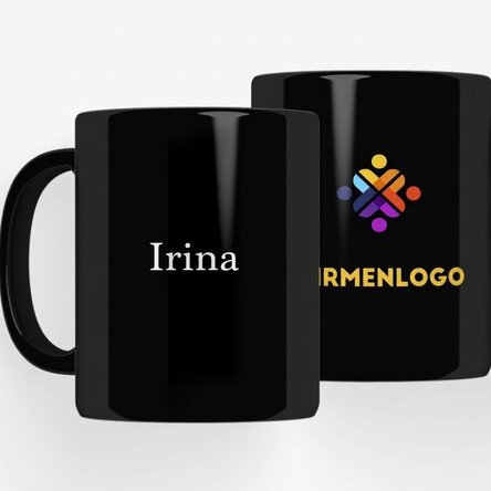 Personalisierte schwarze Tasse mit Logo und Namen