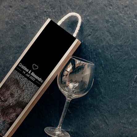 Personalisierte Weinkiste mit Foto und Text – Ich liebe dich in 100 Sprachen