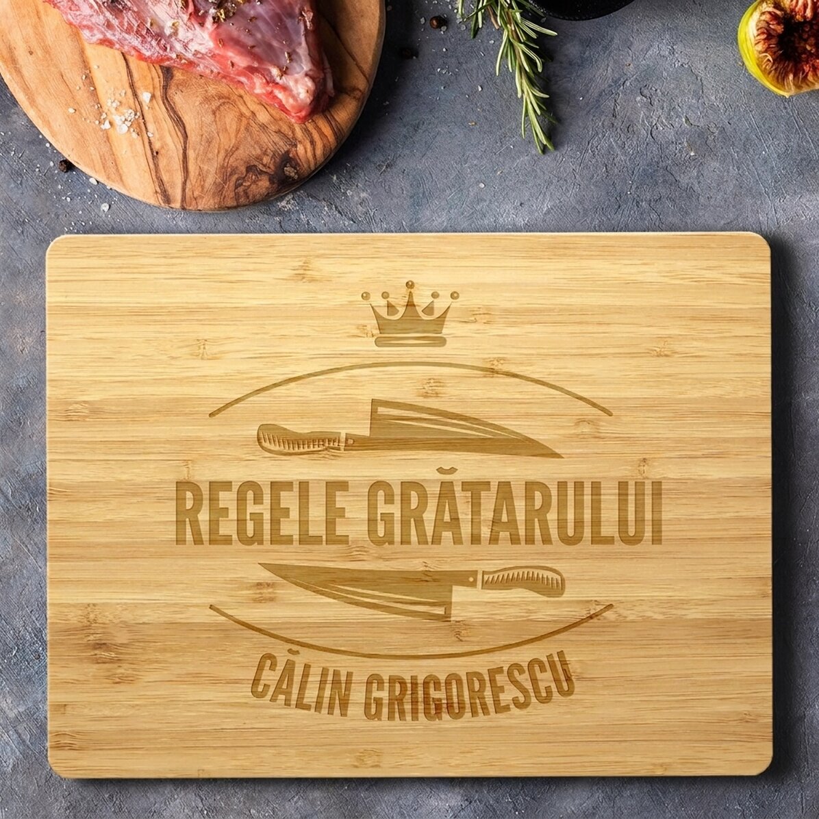 Rechteckiger Bambus-Schneidebrett, individuell mit Text bedruckt – King of the Grill