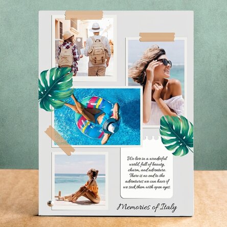 Personalisierter Fotorahmen für den Schreibtisch mit 4 Fotos und Text – Urlaubserinnerungen