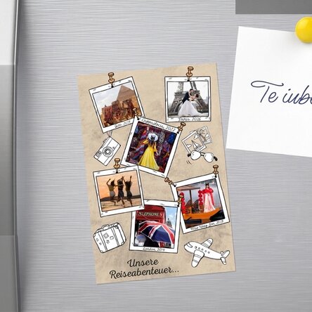 Individuell gestalteter Magnet (10 x 15 cm) mit 6 Fotos und Text – Urlaubserinnerungen