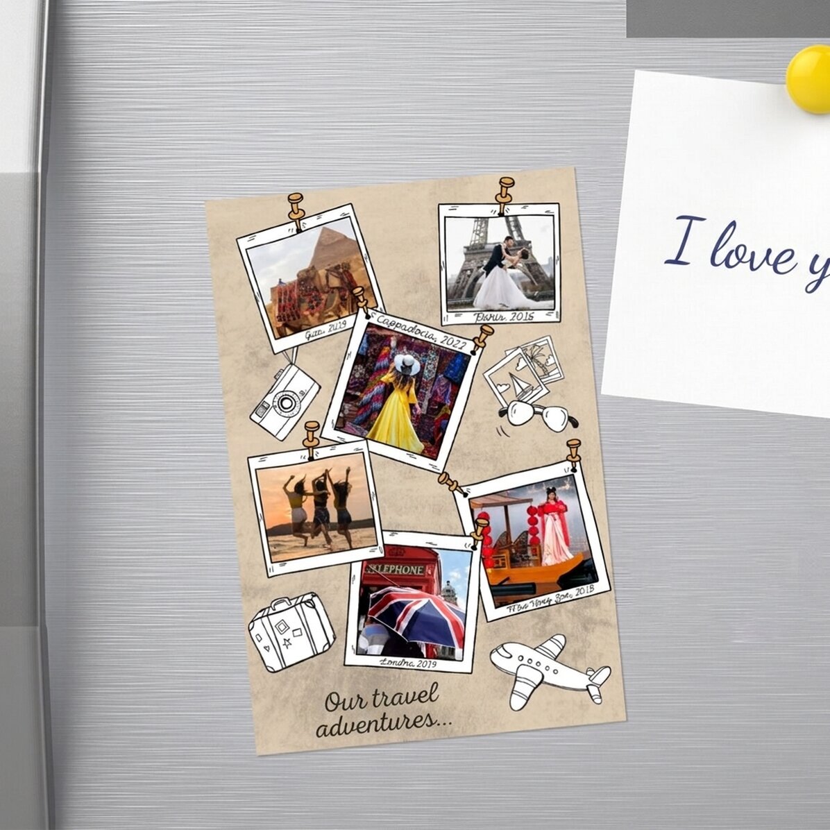 Individuell gestalteter Magnet (10 x 15 cm) mit 6 Fotos und Text – Urlaubserinnerungen
