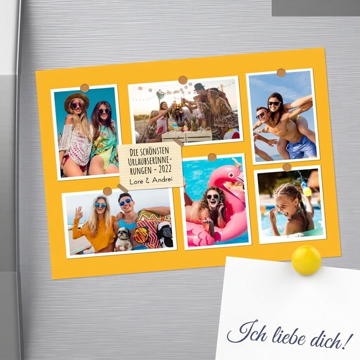 Individuell gestalteter Magnet (18 x 13 cm) mit 6 Fotos und Text – Erinnerungen