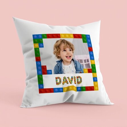 Personalisiertes Kissen mit Foto und Namen – Lego