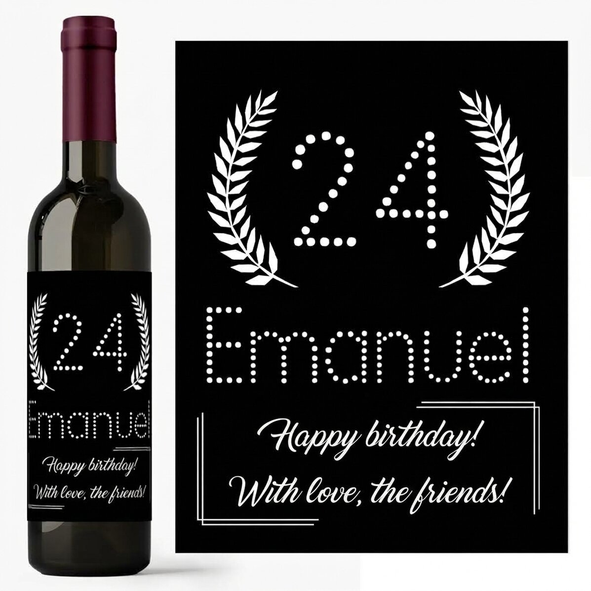 Wein mit individueller Beschriftung zum Geburtstag – Black & White