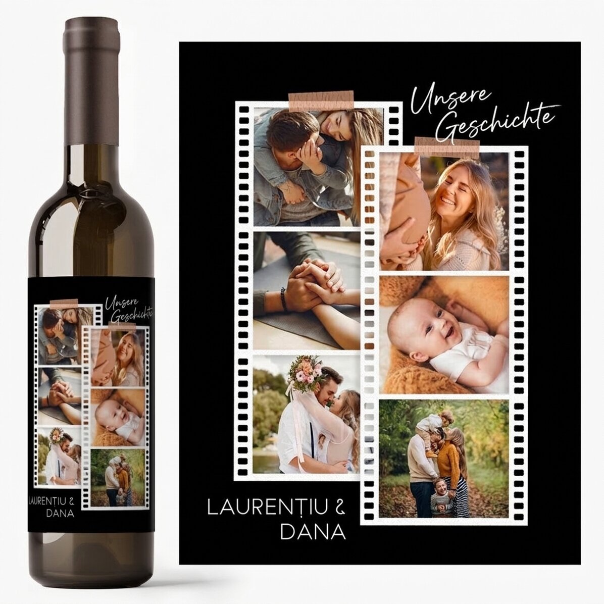 Personalisierter Wein mit 6 Fotos und einer Botschaft – Fotos auf Film