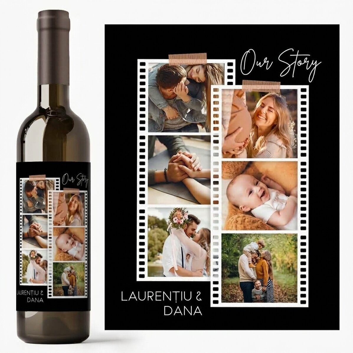 Personalisierter Wein mit 6 Fotos und einer Botschaft – Fotos auf Film