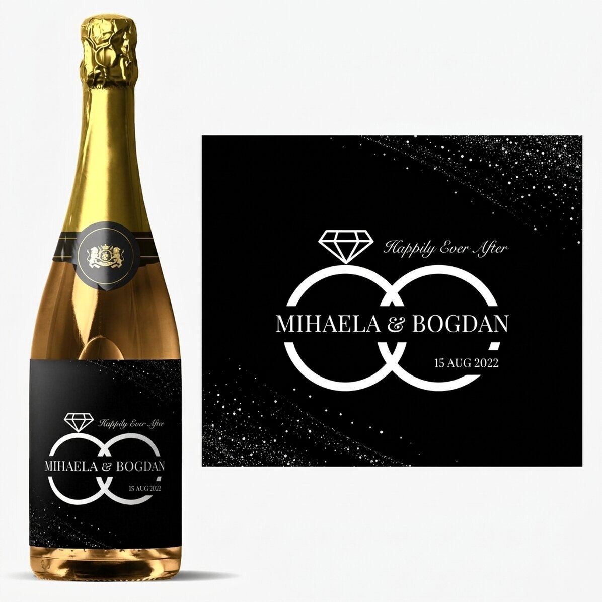 Personalisierter Sekt mit Namen und Text zur Hochzeit