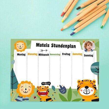 Individuell gestalteter Stundenplan mit Foto und Text – Dschungel
