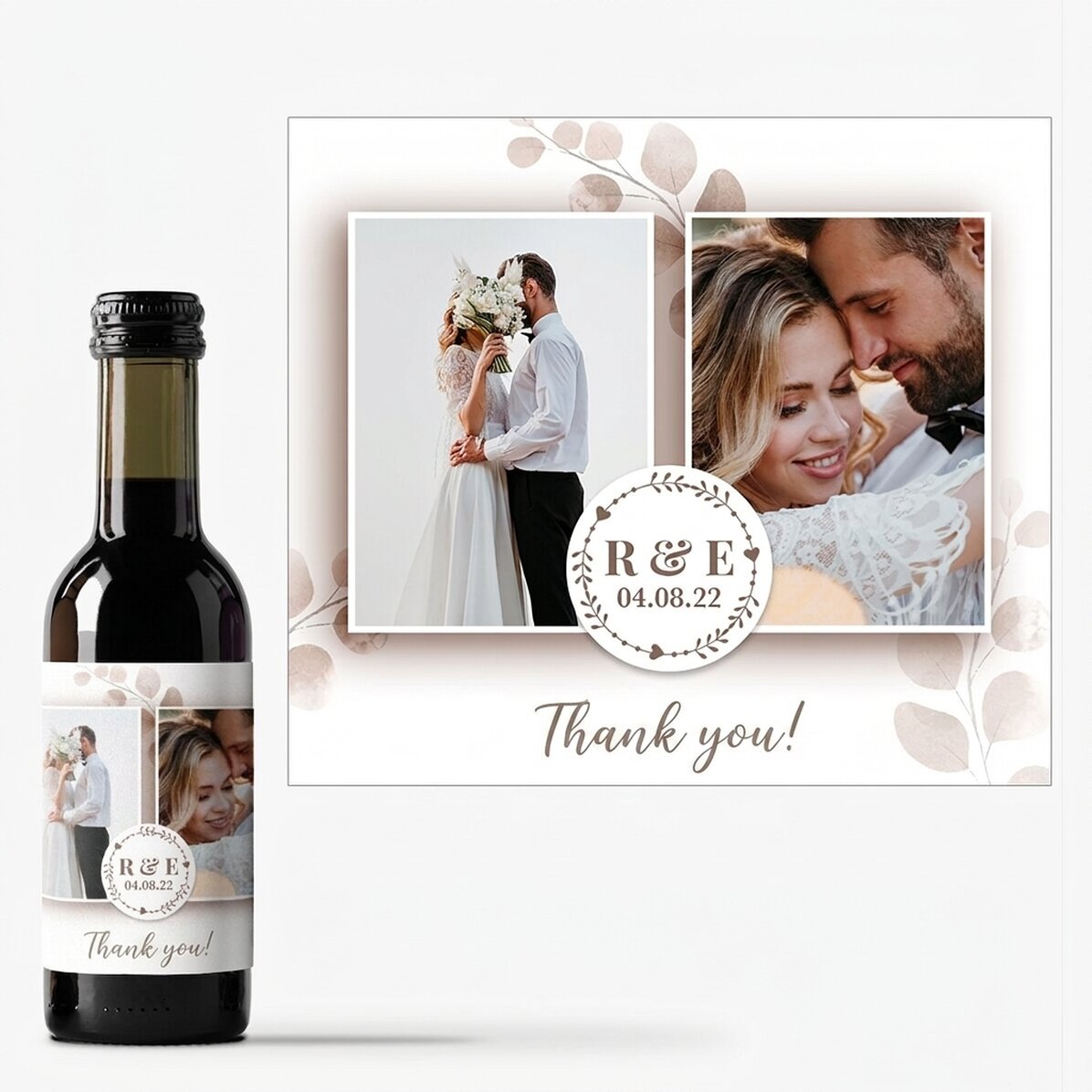 Personalisierte Mini-Weinflasche mit 2 Fotos und Text – Hochzeitsgeschenke