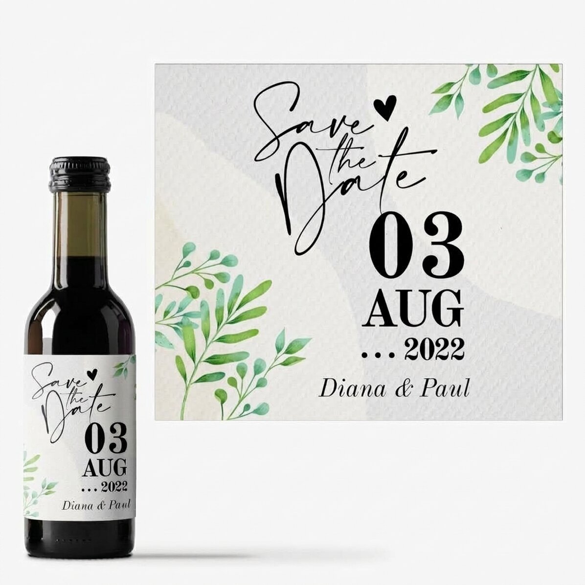 Kleine, individuell beschriftete Weinflasche – „Save the date“