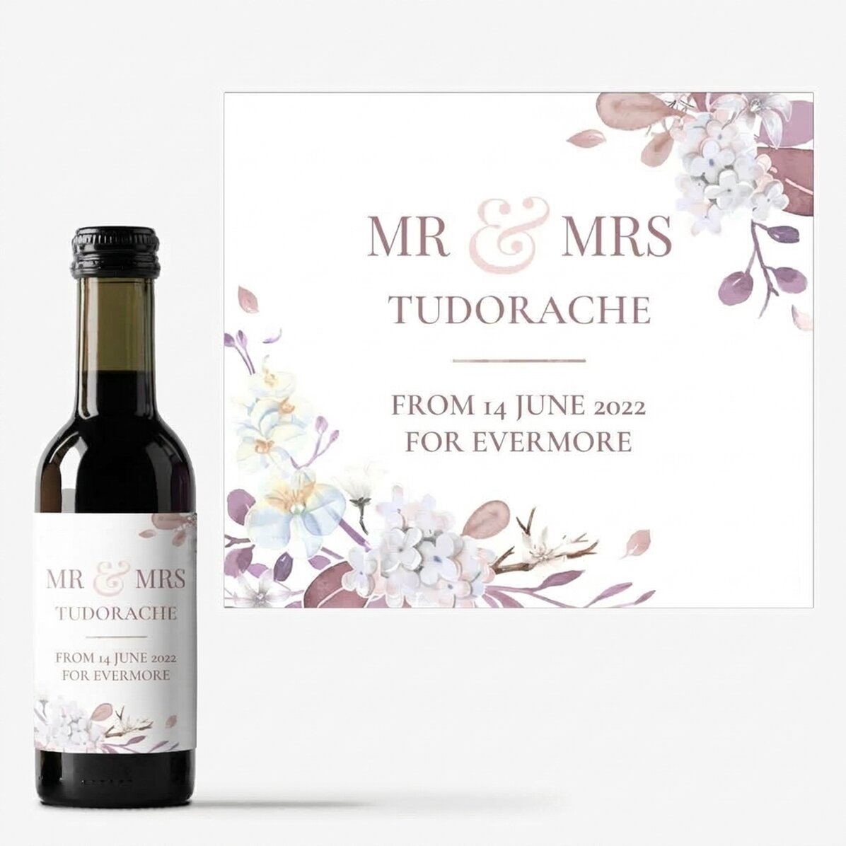 Personalisierte Mini-Weinflasche als Andenken mit Text – Mr & Mrs