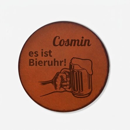 Personalisierter Gläserhalter aus Leder mit Schriftzug – It's beer o'clock
