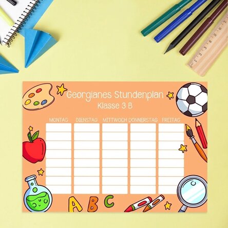 Individuell gestalteter Stundenplan mit Text und farbigem Hintergrund