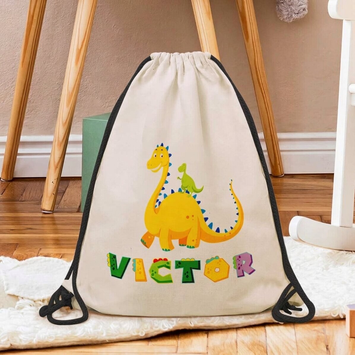 Rucksack mit Namensaufdruck – Dino