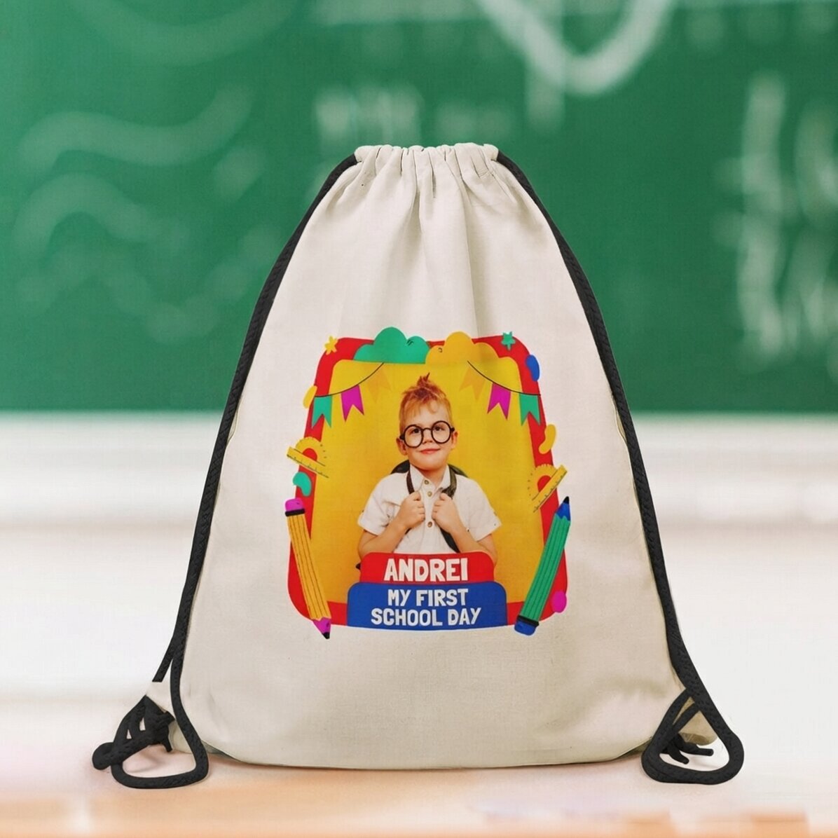 Personalisierter Rucksack mit Foto und Namen – Mein erster Schultag