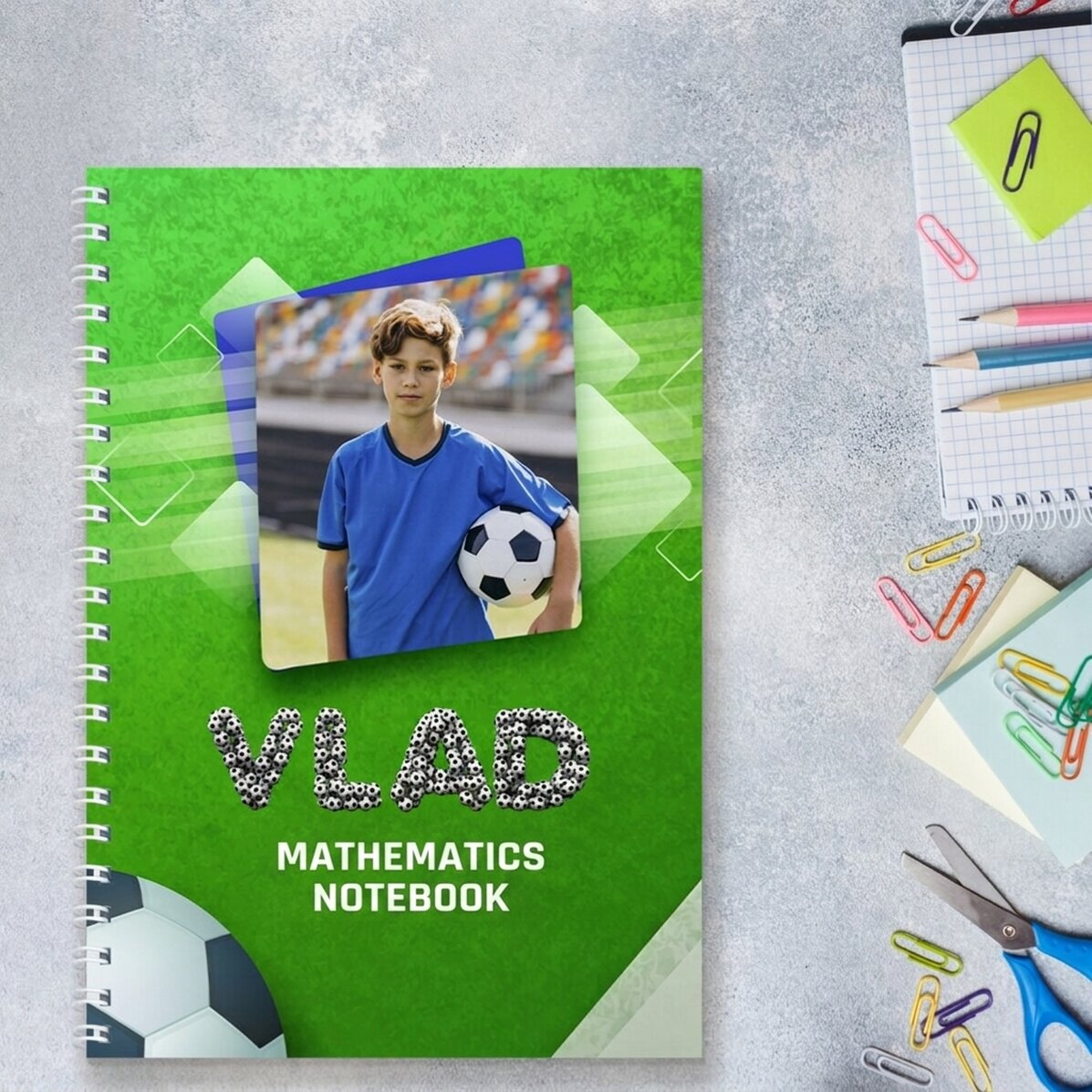 Personalisiertes Notizbuch mit Foto und Text – Fußball