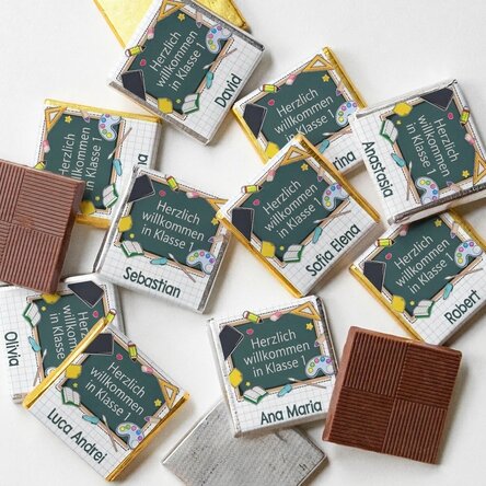 Set mit 10 personalisierten Mini-Pralinen mit Aufschrift zum Schuljahresbeginn