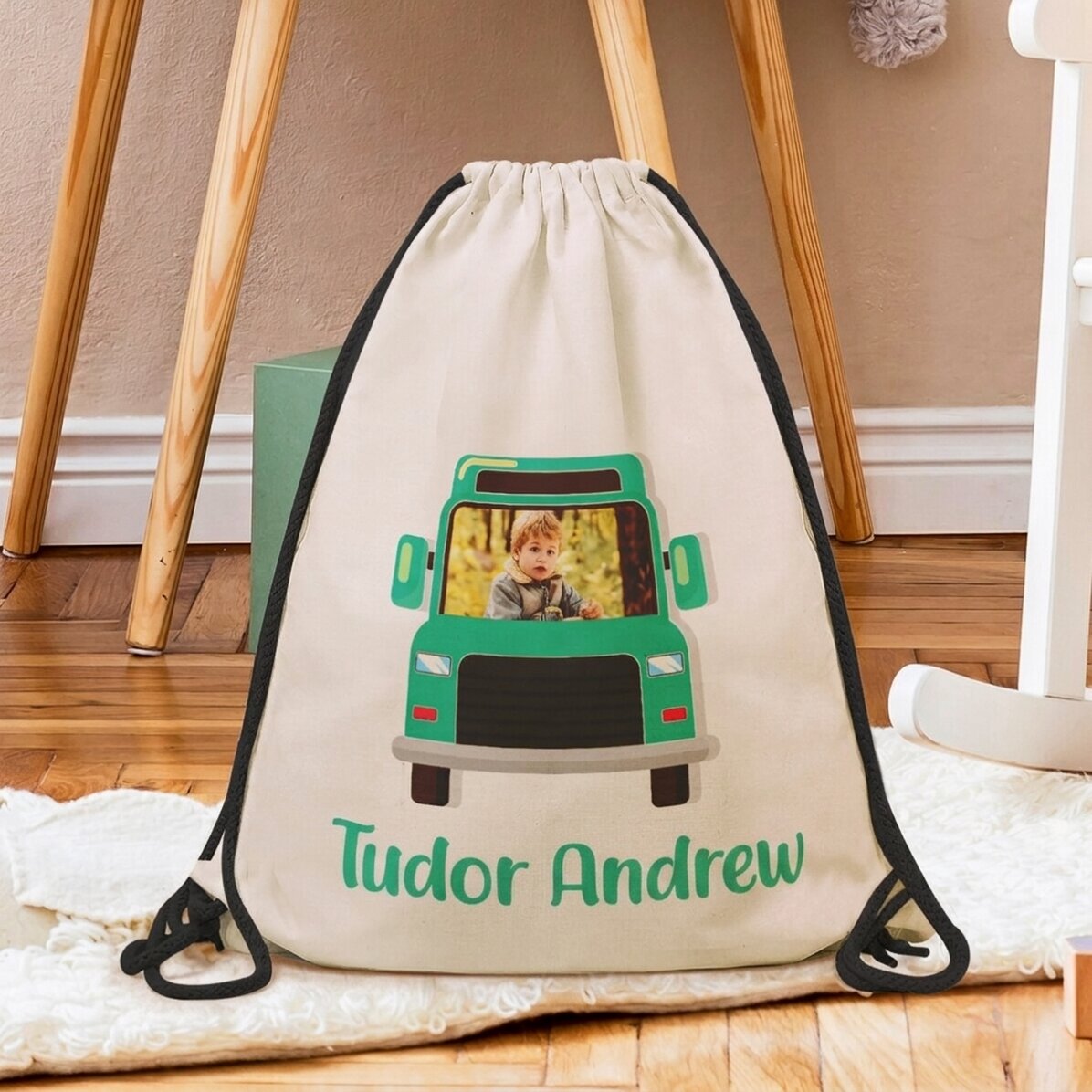 Personalisierter Rucksack mit Namen und Foto – Buntes Auto