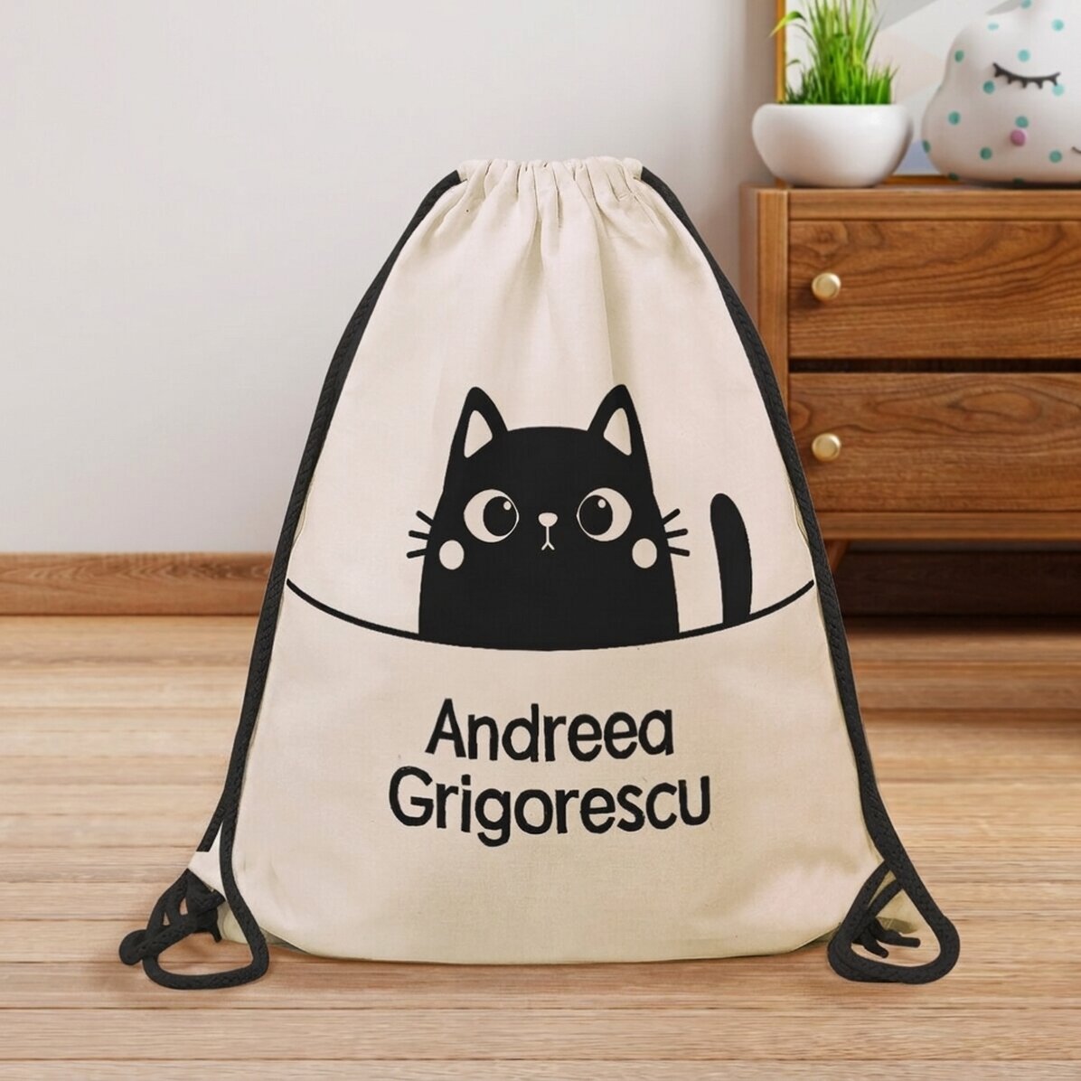 Rucksack mit Namensaufdruck – Katze