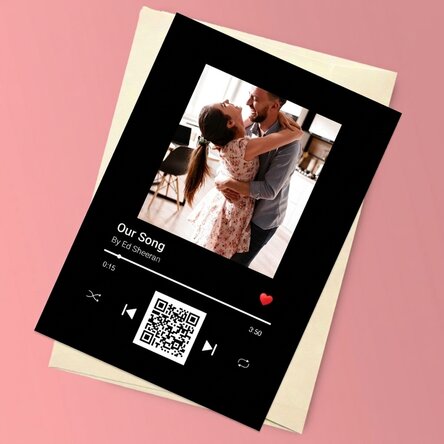 Personalisierte Magnetkarte mit Foto, Text und QR-Code – Unser Lied