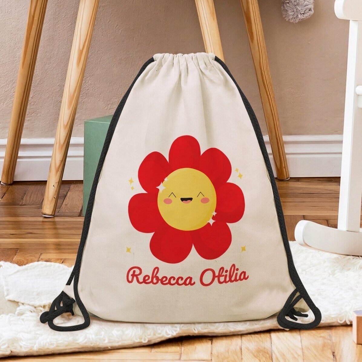 Personalisierter Rucksack mit Namen – Modell „Bunte Blume“