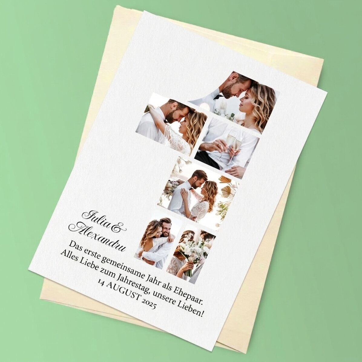 Personalisierte Magnetkarte mit 6 Fotos und Text zum ersten Geburtstag
