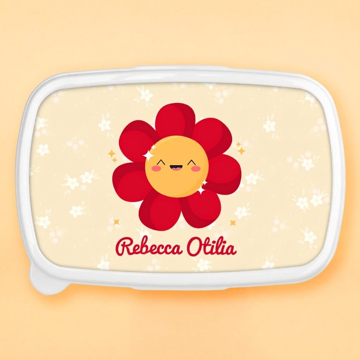 Lunchbox, personalisierte Auflaufform mit Namen – Modell „Bunte Blumen“