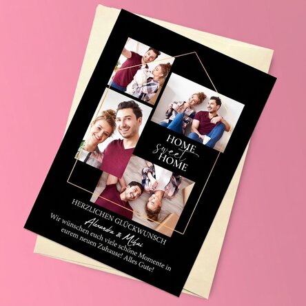 Personalisierte Magnetkarte mit 4 Fotos und Text zum Einzug in das neue Zuhause