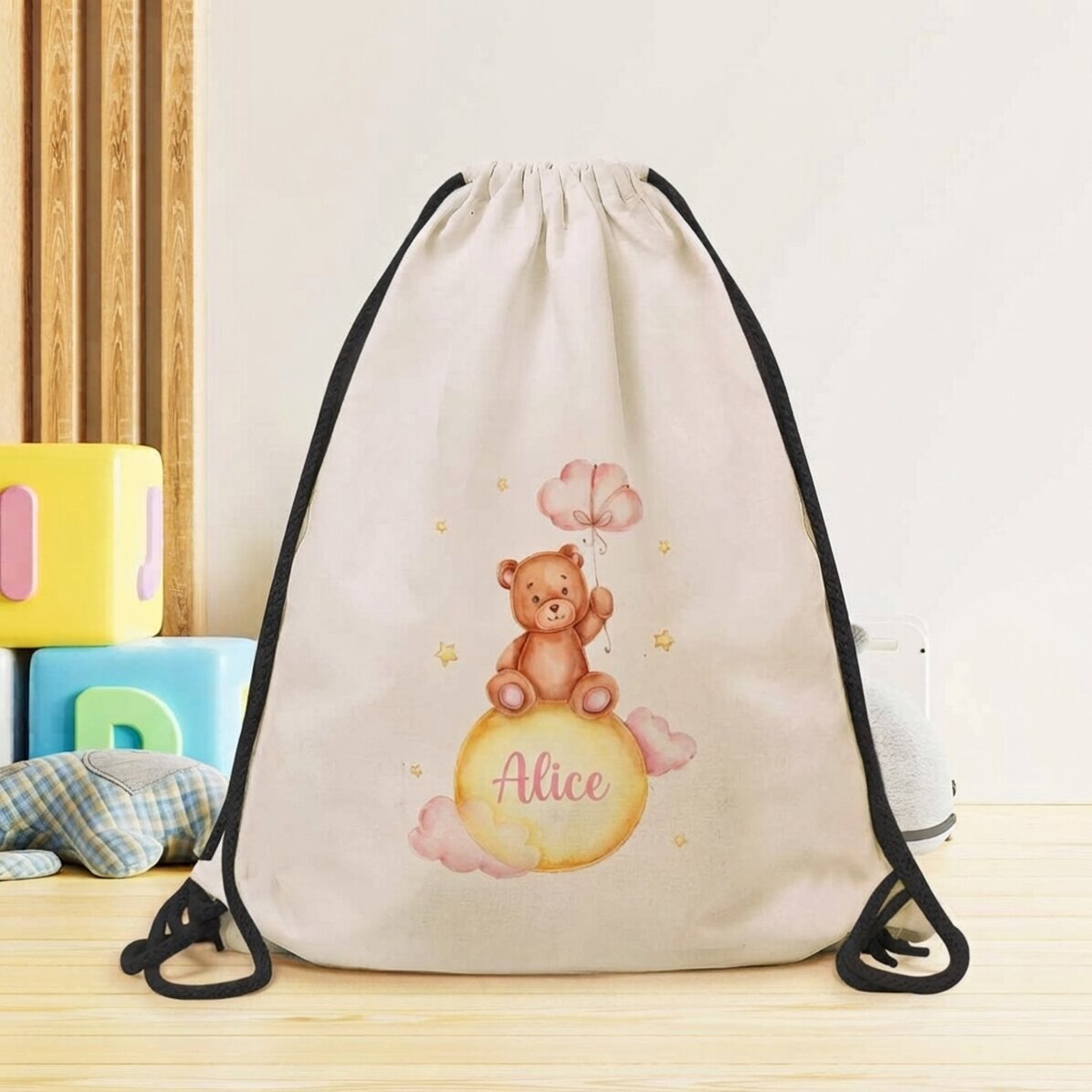 Personalisierter Rucksack mit Namen für Mädchen – Plüschbär