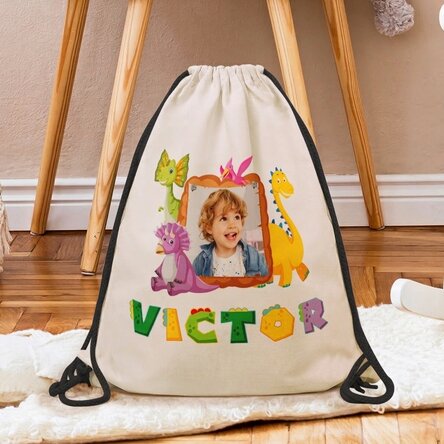 Personalisierter Rucksack mit Namen und Foto – Dino