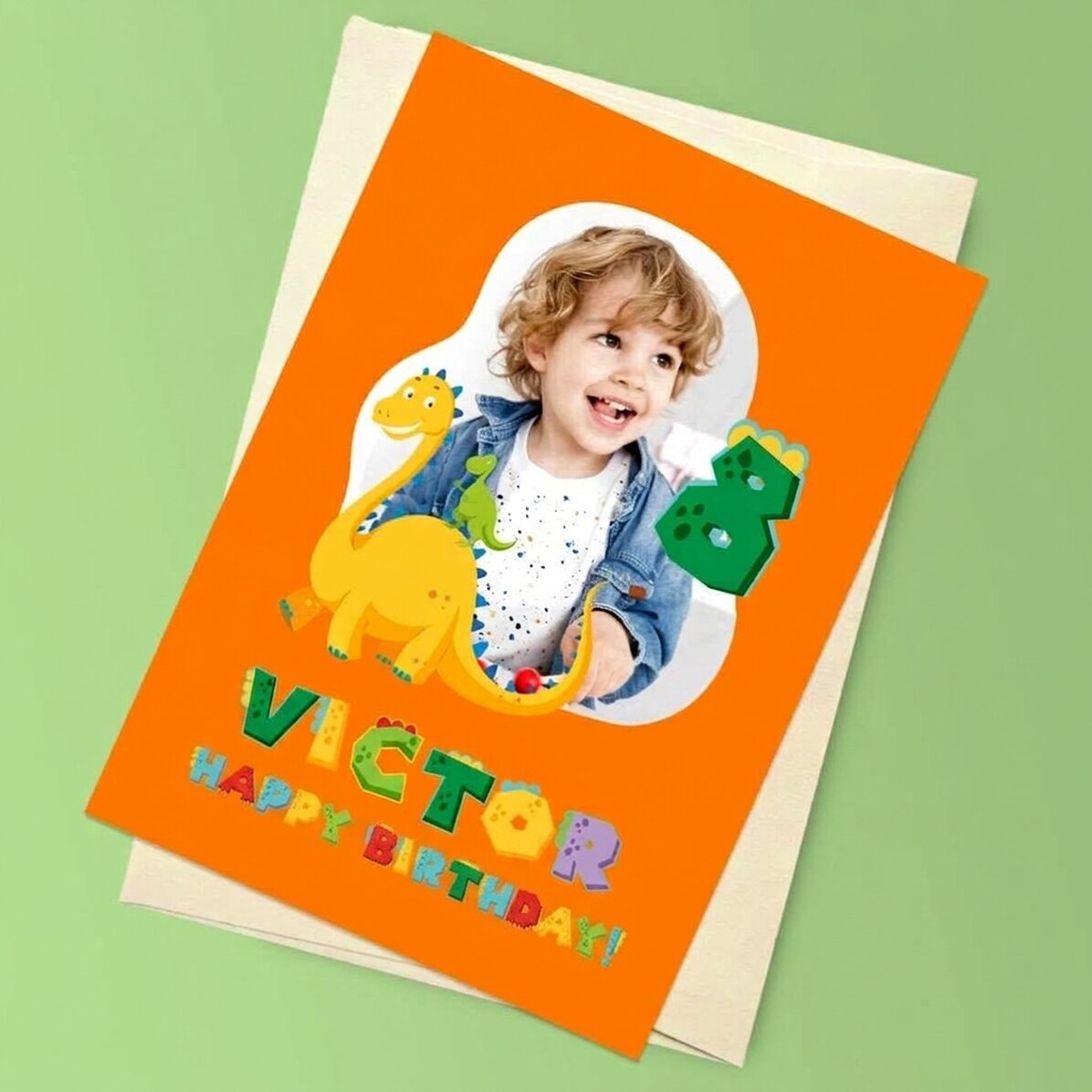 Personalisierte Magnetkarte mit Foto, Zahl und Text – Dinosaurier