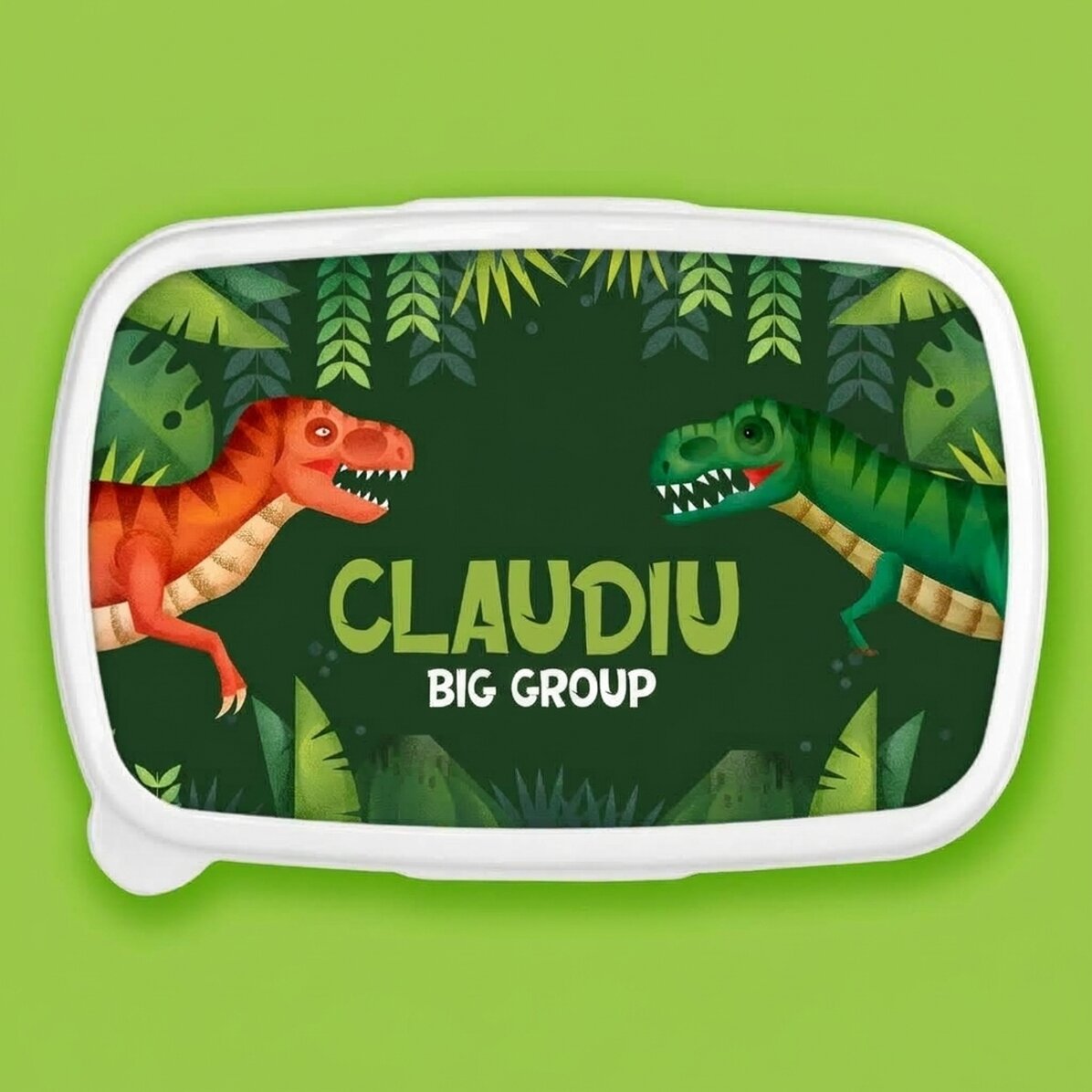 Lunchbox, personalisierte Auflaufform mit Schriftzug – T-Rex-Dinosaurier