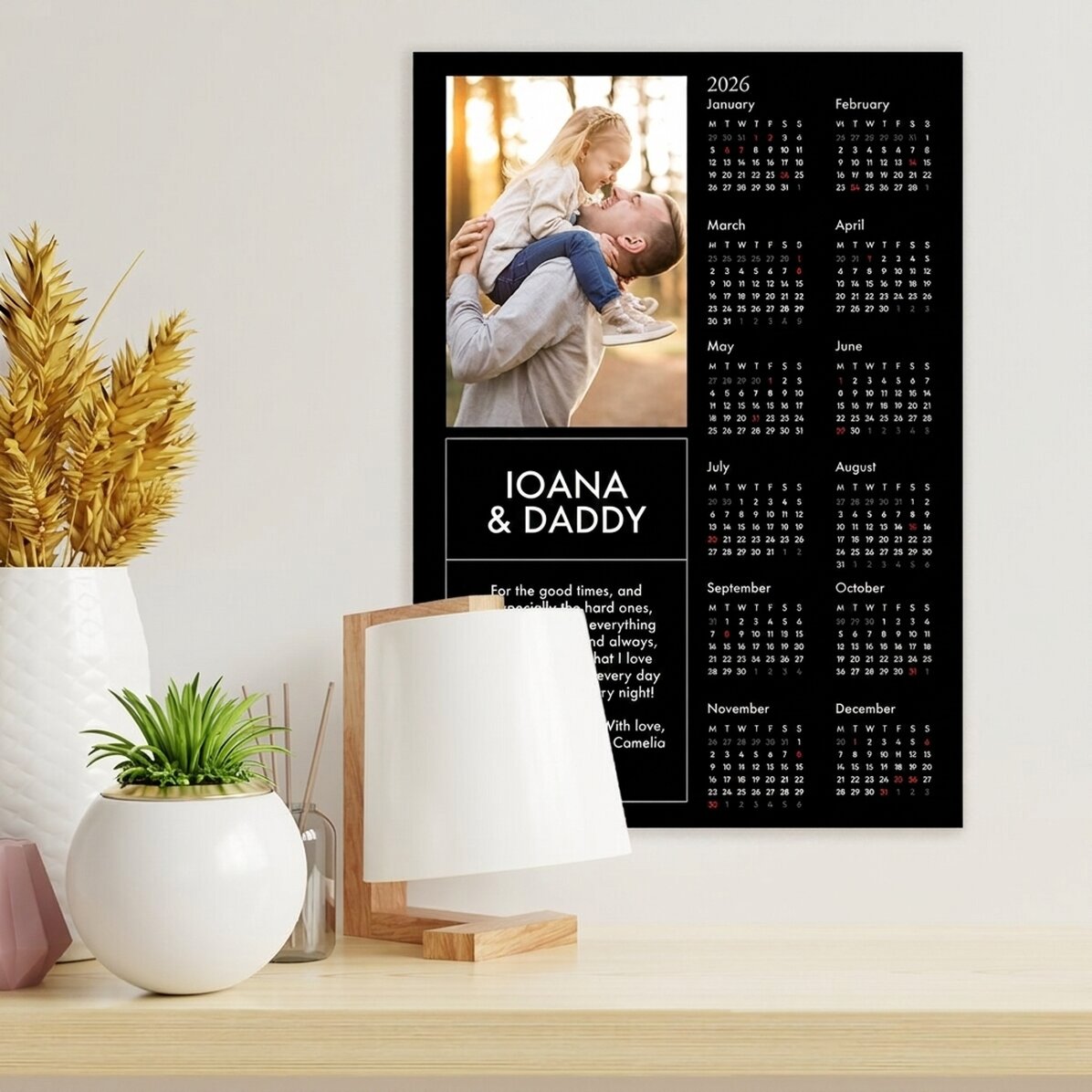 Individuell gestaltetes Kalenderposter mit einem Foto und einer Botschaft