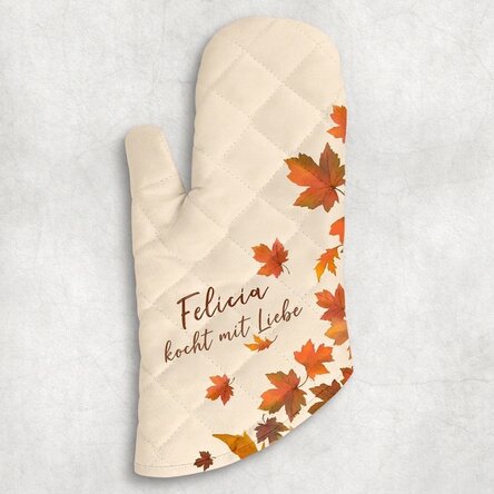 Personalisierter Küchenhandschuh mit Schriftzug – Herbstblätter