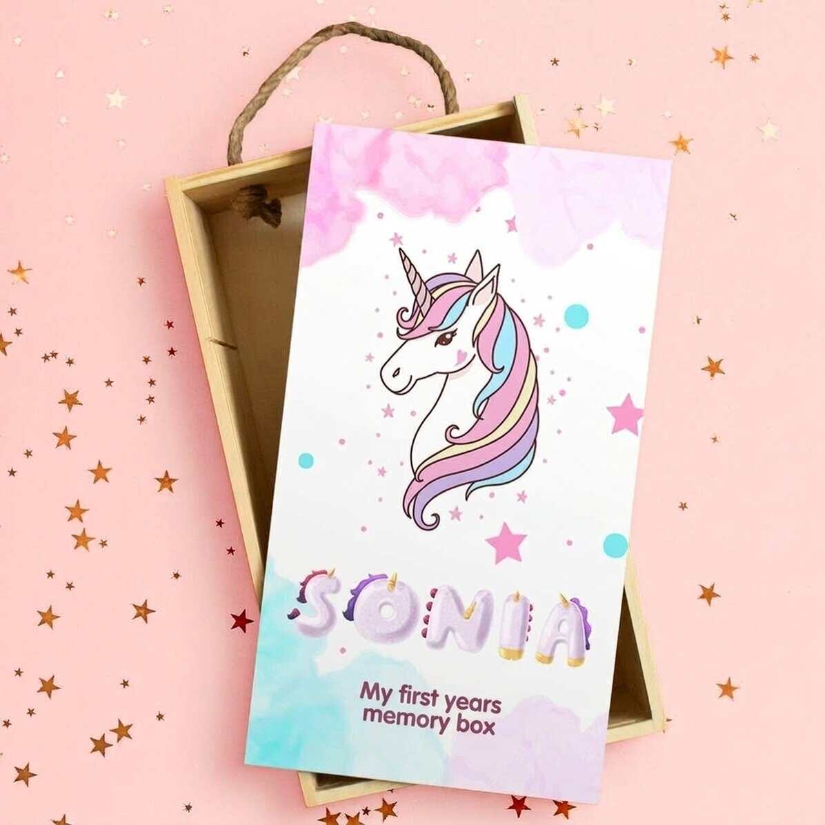 Personalisierte Geschenkbox aus Holz mit Botschaft – Ein ganz besonderes Einhorn