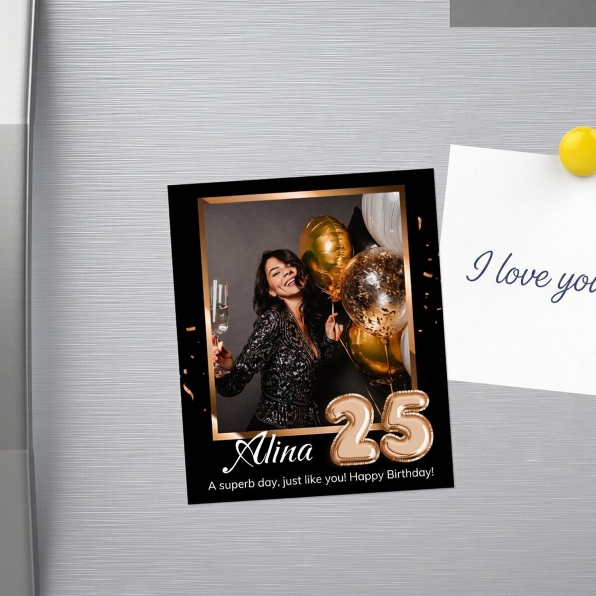 Individuell gestalteter Magnet (10 x 12 cm) mit Foto und Zahl – Herzlichen Glückwunsch zum Geburtsta