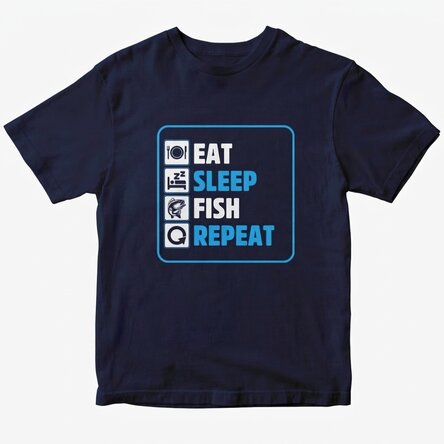 Personalisiertes T-Shirt mit Aufdruck – „Eat sleep fish repeat“