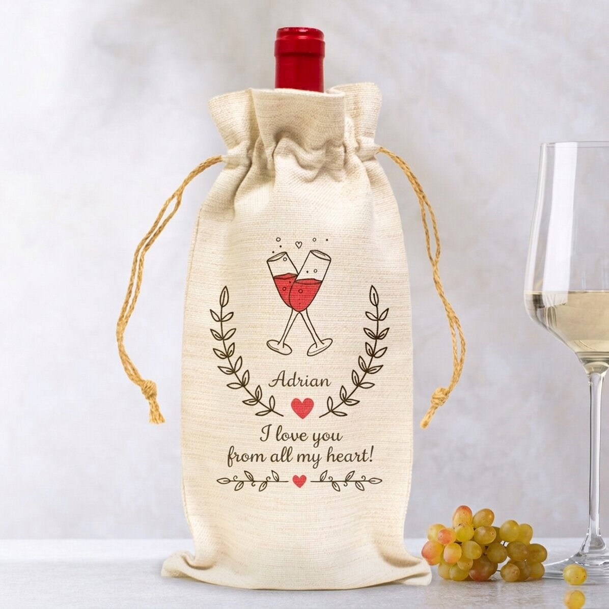 Personalisierte Tasche für eine Weinflasche – Ich liebe dich