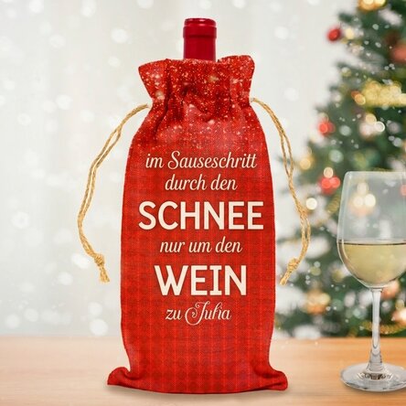 Personalisierte Tasche für eine Weinflasche – „Dashing through the snow“
