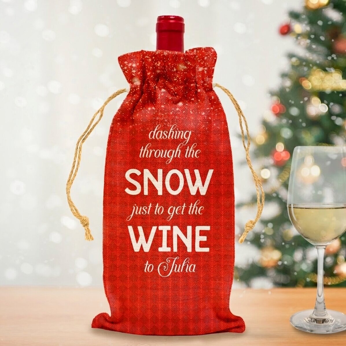 Personalisierte Tasche für eine Weinflasche – „Dashing through the snow“