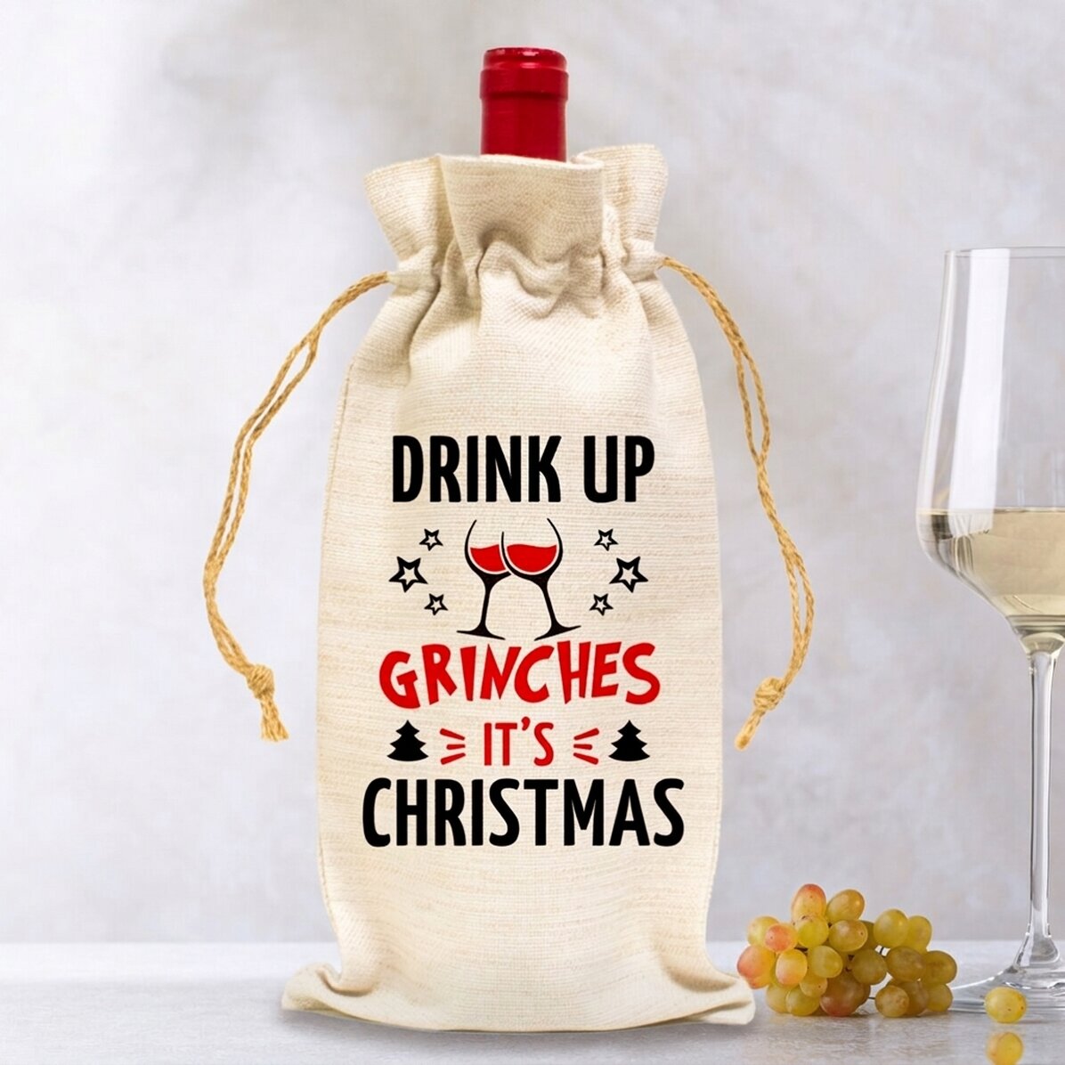 Personalisierte Tasche für die Weinflasche – Drink up Grinches