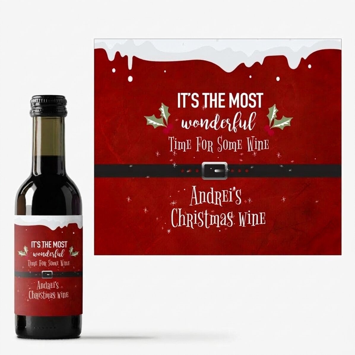 Personalisierte Mini-Weinflasche mit Text – „Most wonderful time“