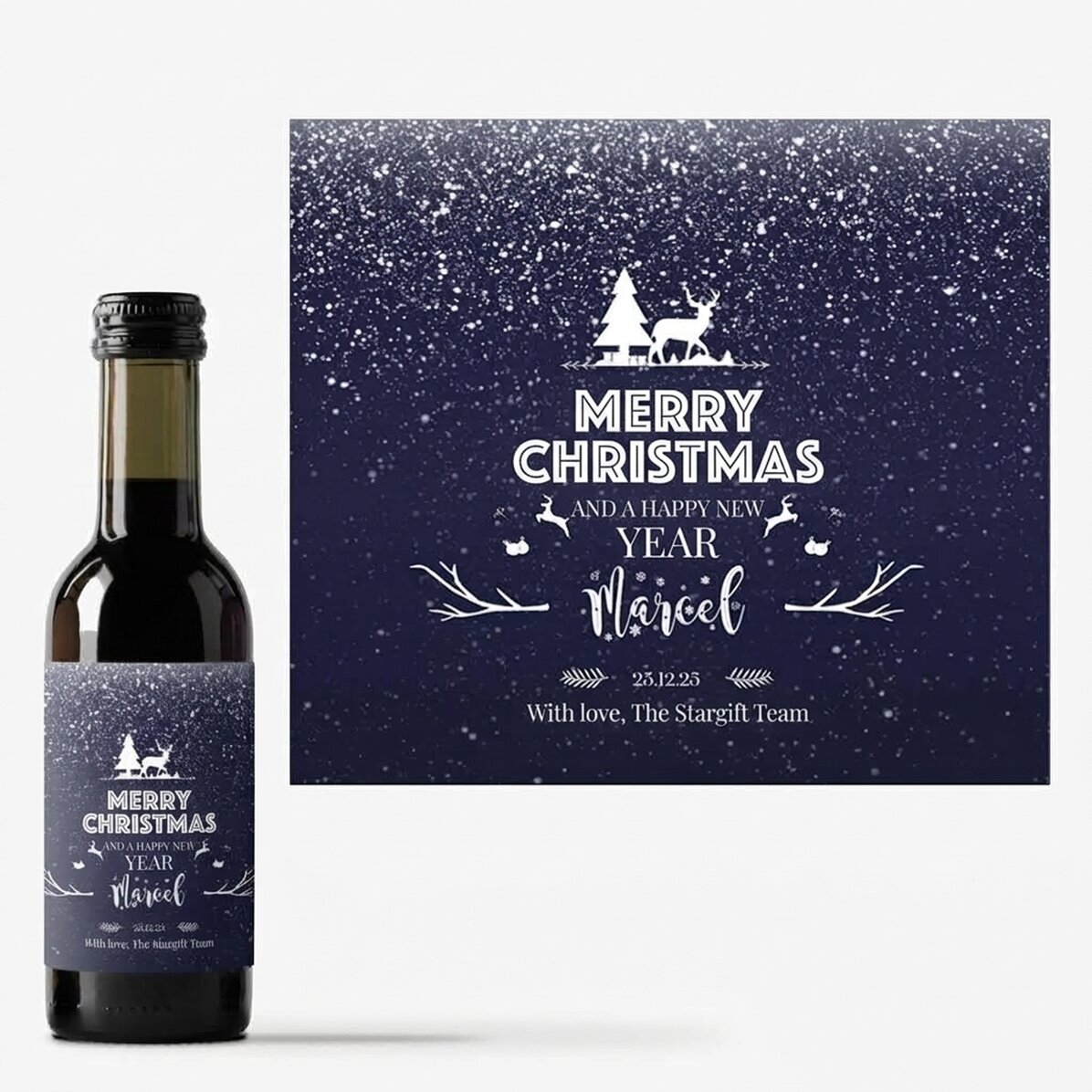 Personalisierte Mini-Weinflasche mit Text – Snowing Night