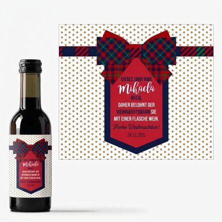 Personalisierte Mini-Weinflasche mit Text – Schleife