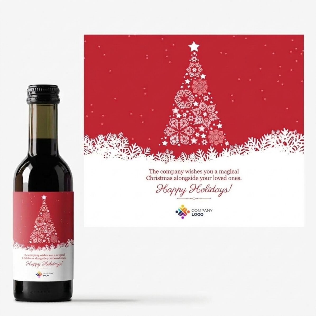 Personalisierte Mini-Weinflasche mit Text und Logo – Weihnachtszauber